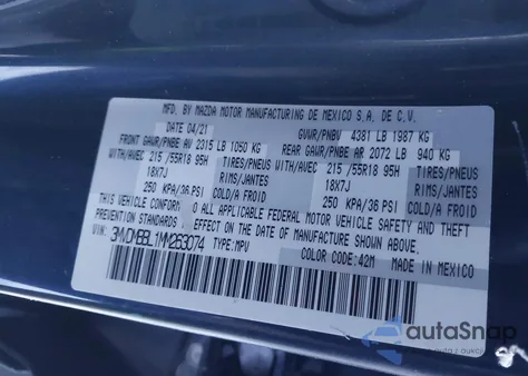 2021 Mazda Cx-30 Select from USA, damaged, VIN 3MVDMBBL1MM263074